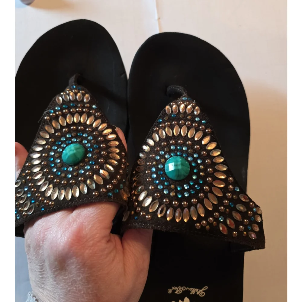 Yellow Box Turquoise Jovanna Flip Flops Rhinestone Sparkle Sandals Size 10 - Picture 12 of 13